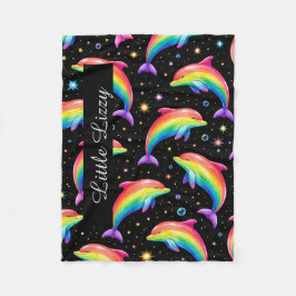 Rainbow Dolphin Fleece Blanket – Kids Custom Name
