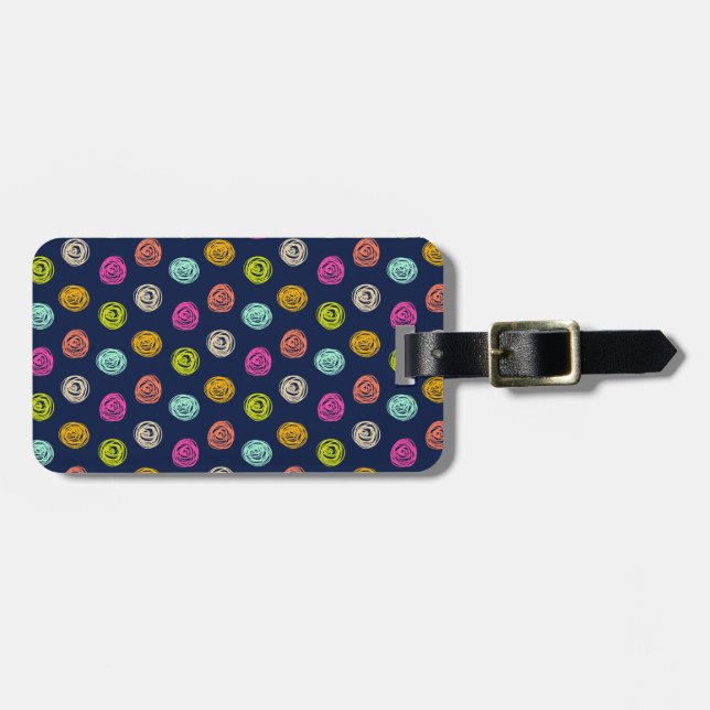 Rainbow Doodle Dot Confetti auf Navy Wrapping Pape Gepäckanhänger (Vorderseite horizontal)
