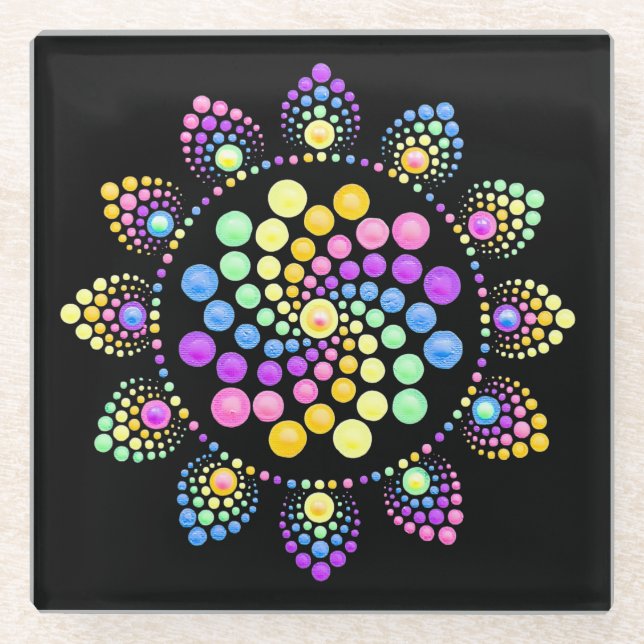 Rainbow Dot Art Mandala Untersetzer (Vorderseite)