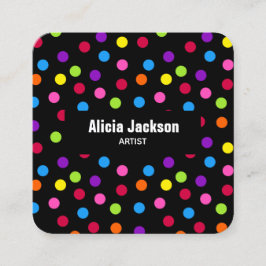Rainbow Dots Bright Black Quadratische Visitenkarte