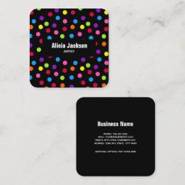 Rainbow Dots Bright Black Quadratische Visitenkarte