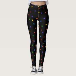 Rainbow Dots Polka Dot Black Confetti Leggings