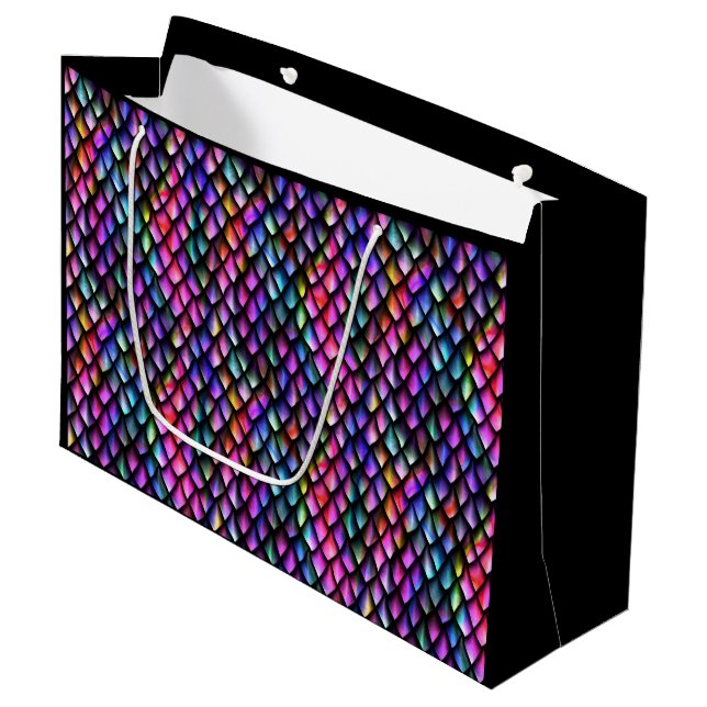 Rainbow Dragon Scales Gift Bags Große Geschenktüte (Vorderseite Schrägansicht)