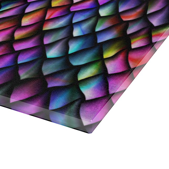 Rainbow Dragon Scales Glass Cutting Board Schneidebrett (Ecke)