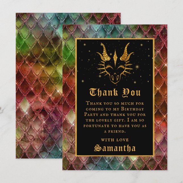 Rainbow Dragon Scales Gold Imitate Glitzer Geburts Dankeskarte (Vorne/Hinten)