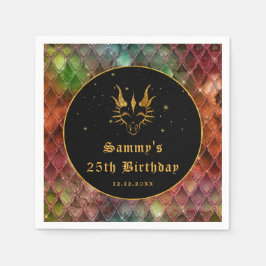 Rainbow Dragon Scales Gold Imitate Glitzer Geburts Serviette