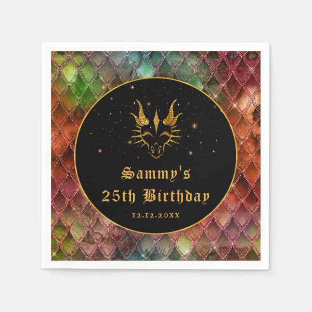 Rainbow Dragon Scales Gold Imitate Glitzer Geburts Serviette (Vorderseite)