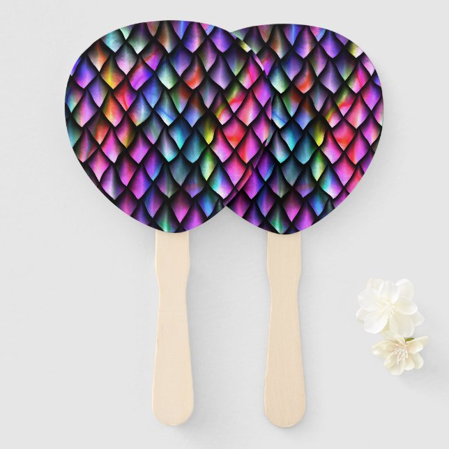 Rainbow Dragon Scales Hand Fans Fächer (Vorne und Hinten)