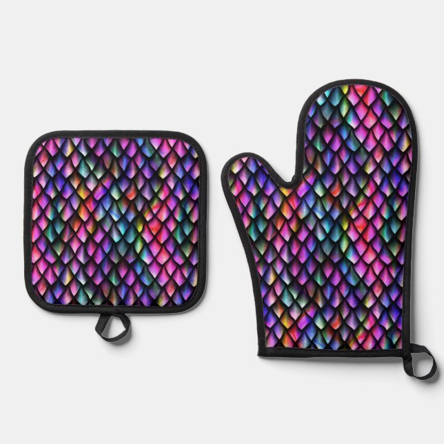 Rainbow Dragon Scales Oven Mitt Set (Vorderseite)