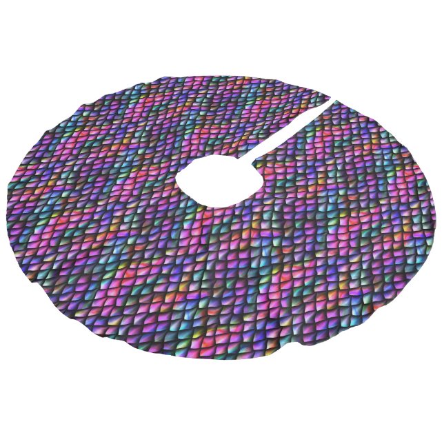 Rainbow Dragon Scales Tree Skirt Leinenimitat Weihnachtsbaumdecke (Schrägansicht)