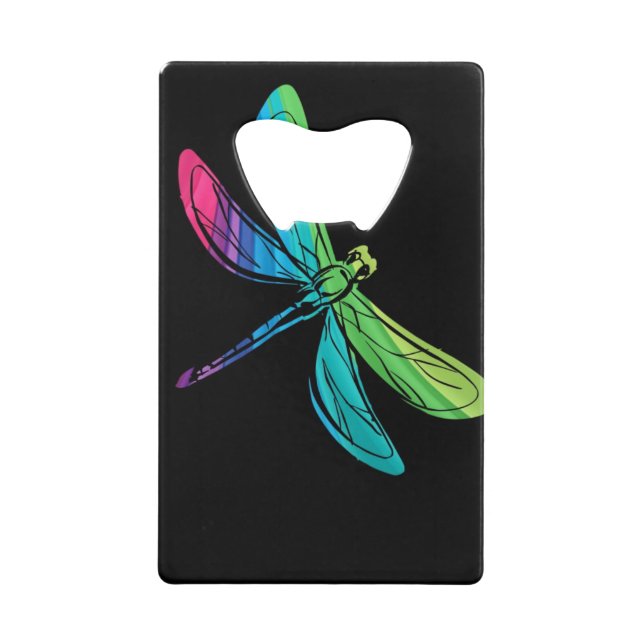 Rainbow Dragonfly auf Schwarz Kreditkarten Flaschenöffner (Vorderseite)