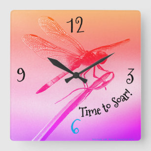 *'Rainbow Dragonfly' Quadratische Wanduhr