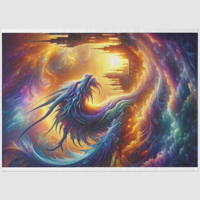Rainbow Dream Dragon | Ethereal Fantasy Decoupage Seidenpapier (Vorderseite)