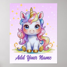 Rainbow Dreams Unicorn - Name Art Print Poster
