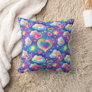 Rainbow Dreamy Hearts Throw Pillow Kissen