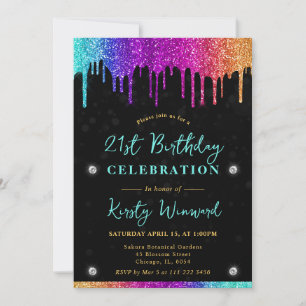 Rainbow Dripping Glitzer Bokeh 21. Geburtstag Einladung