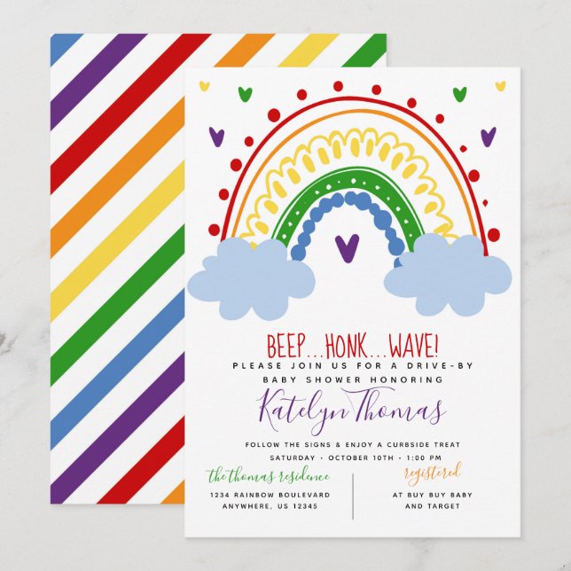 Rainbow Drive by Baby Shower Einladung (Vorne/Hinten)