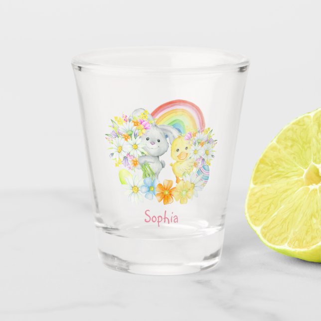 Rainbow Easter Bunny und Chick Schnapsglas (Vorderseite)