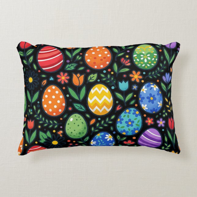 Rainbow Easter Eggs & Flowers Dekokissen (Vorderseite)
