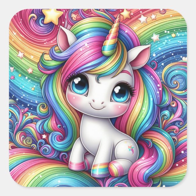 Rainbow-Einhornkleber Quadratischer Aufkleber (Vorderseite)