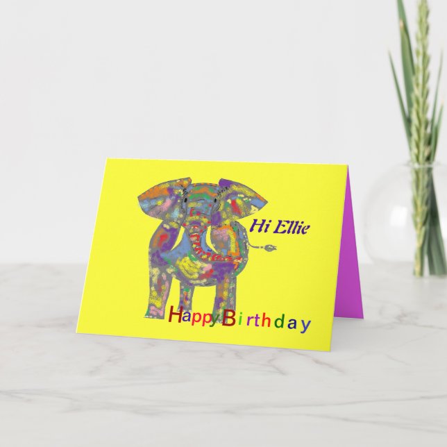Rainbow Elephant, Birthday Card anpassen Karte (Vorderseite)
