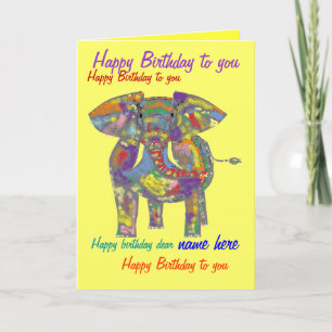 Rainbow Elephant carte d'anniversaire personnalisé