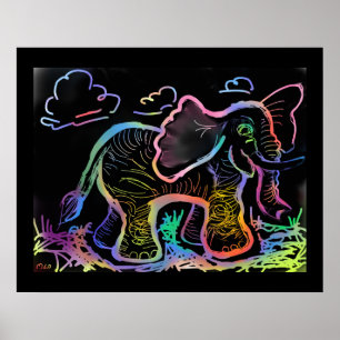 Rainbow Elephant Sketch Art Print Poster