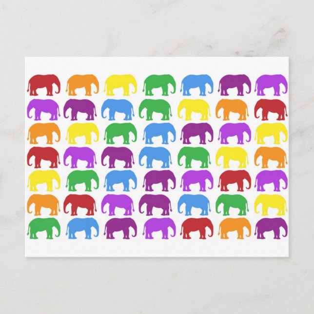 Rainbow Elephants Classy Designer Postkarte (Vorderseite)