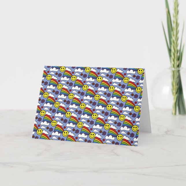 Rainbow Face and Blume Hippie Pattern Karte (Vorderseite)