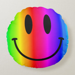 Rainbow Face Round Throw Kissen