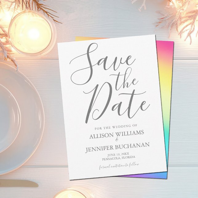 Rainbow Fade Chic Grautypografie LGBT Gay Wedding Save The Date (Von Creator hochgeladen)