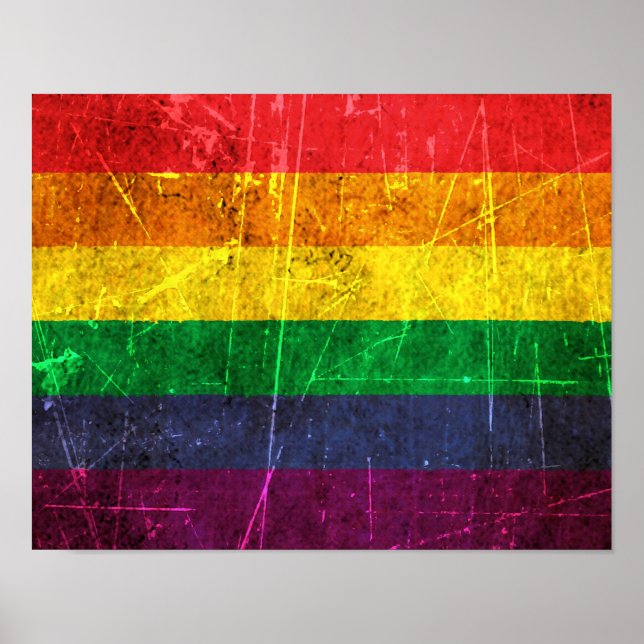 Rainbow-Fahne aus gekratztem und abgenutztem Vinta Poster (Vorne)