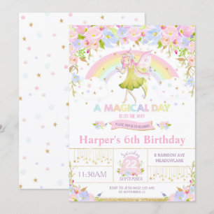 Rainbow Fairy Birthday Invitation Girl Einladung