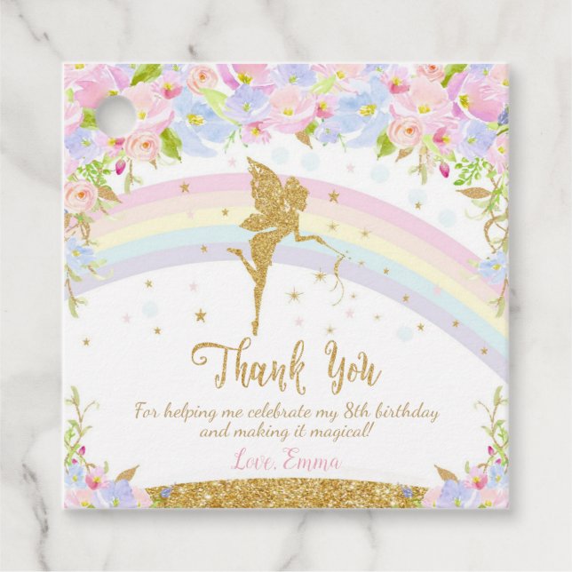 Rainbow Fairy Birthday Party Danke Geschenkanhänger (Vorderseite)