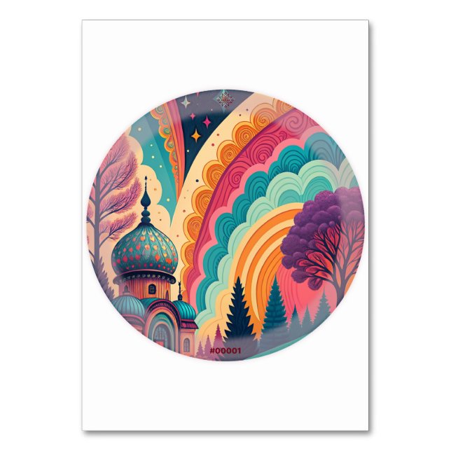 Rainbow Fantasy Dome Table Card - Anpassbar Tischnummer (Vorderseite)