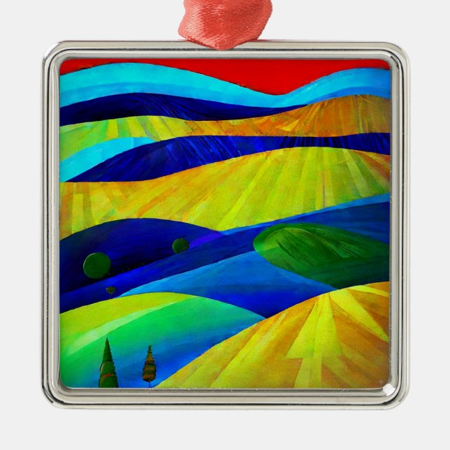 Rainbow Fantasy Hills Landschaft Ornament Aus Metall (Vorne)