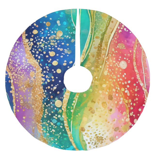 Rainbow-Farbe Polyester Weihnachtsbaumdecke (Vorderseite)