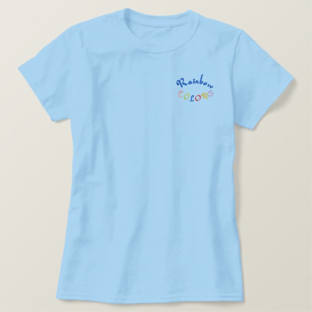 RAINBOW FARBEN BESTICKTES T-Shirt (Design vorne)