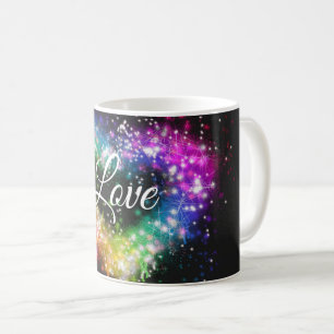 Rainbow-Farben sprühen Farbe Glitzer-Herz Kaffeetasse