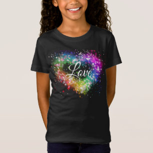 Rainbow-Farben sprühen Farbe Glitzer-Herz T-Shirt