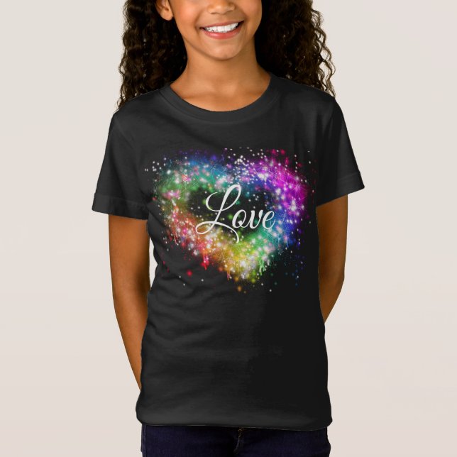 Rainbow-Farben sprühen Farbe Glitzer-Herz T-Shirt (Vorderseite)