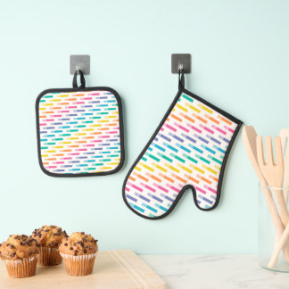 RAINBOW-FARBENE GEOMETRISCHE PATTER OFENHANDSCHUH & Topflappen-Set