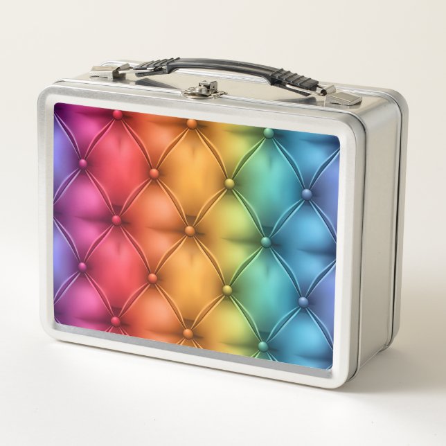 Rainbow-farbene, getuftete Optik glücklich Metall Brotdose (Vorderseite)