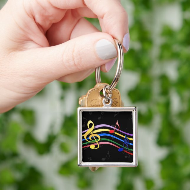Rainbow-farbene Musiknoten Schlüsselanhänger (Hand)