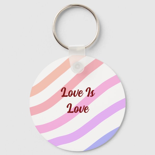 Rainbow-farbene Streifen Pastellfarben Liebe ist L Schlüsselanhänger (Vorderseite)