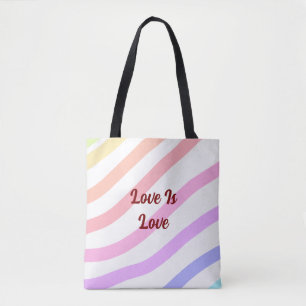 Rainbow-farbene Streifen Pastellfarben Liebe ist L Tasche