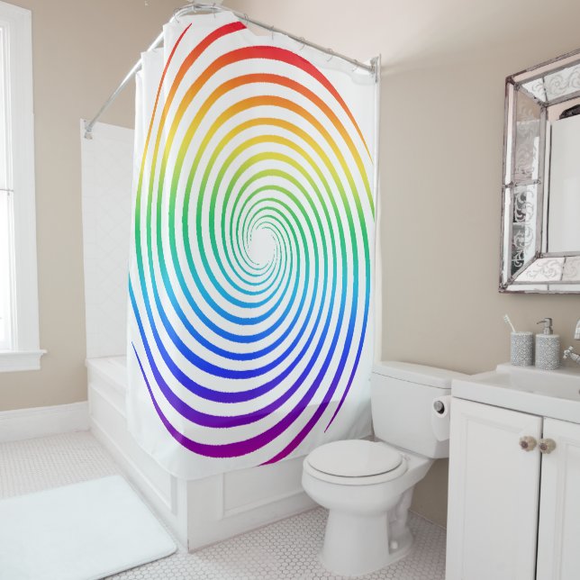 Rainbow-farbener spiralweißer Hintergrund Duschvorhang (Beispiel)