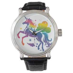 Rainbow-farbenes Einhorn-Design Armbanduhr