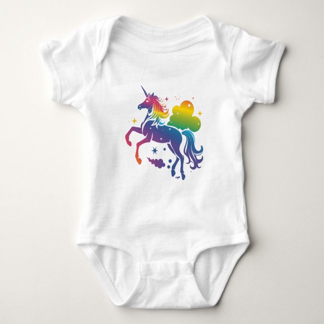 Rainbow-farbenes Einhorn-Design Baby Strampler (Vorderseite)