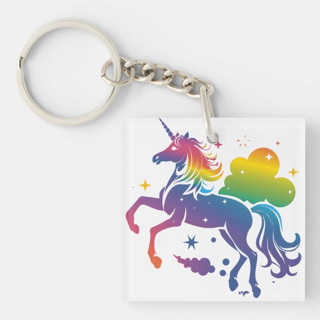 Rainbow-farbenes Einhorn-Design Schlüsselanhänger (Vorderseite)